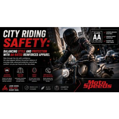 AA-rated reinforced motorcycle gear designed for city riding safety and protection