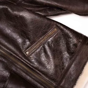 Aviator B-3 Shearling Jacket Brown side zip pocket