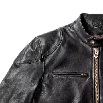 Black Cafe Racer Leather Jacket shoulder