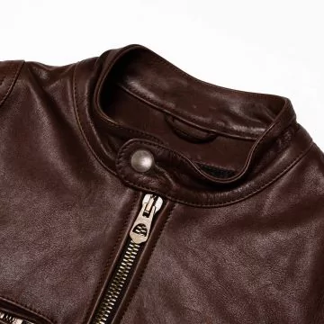 Brown Cafe Racer Leather Jacket collar