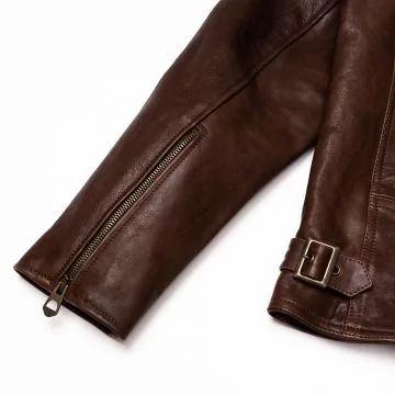 Brown Cafe Racer Leather Jacket cuff