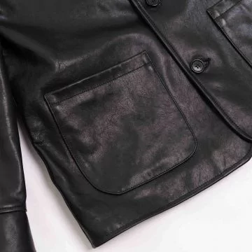 Heritage Black Leather Car Coat pocket