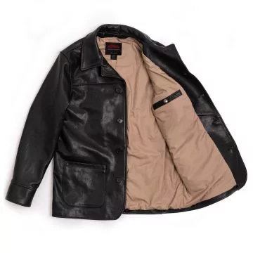 mens black leather car coat