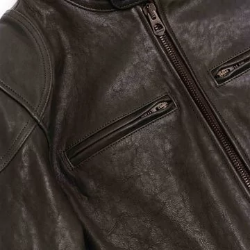 Retro Cafe Racer Leather Jacket chest pocket