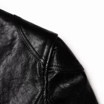 Womens Cafe Racer Leather Jacket Black shoulder