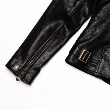 Womens Cafe Racer Leather Jacket Black waist buckle