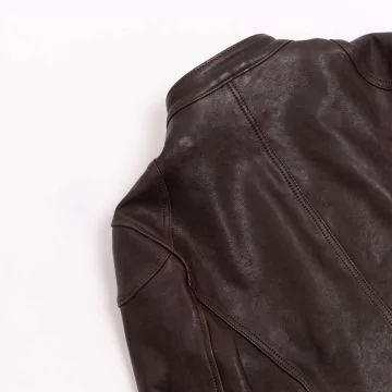 Leather Cafe Racer Jacket Womens Brown shoulder
