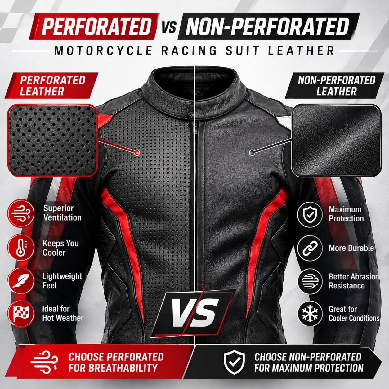 Comparison of perforated and non-perforated motorcycle racing suit leather